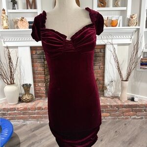 Windsor Velvet Mini Dress in Deep Burgundy